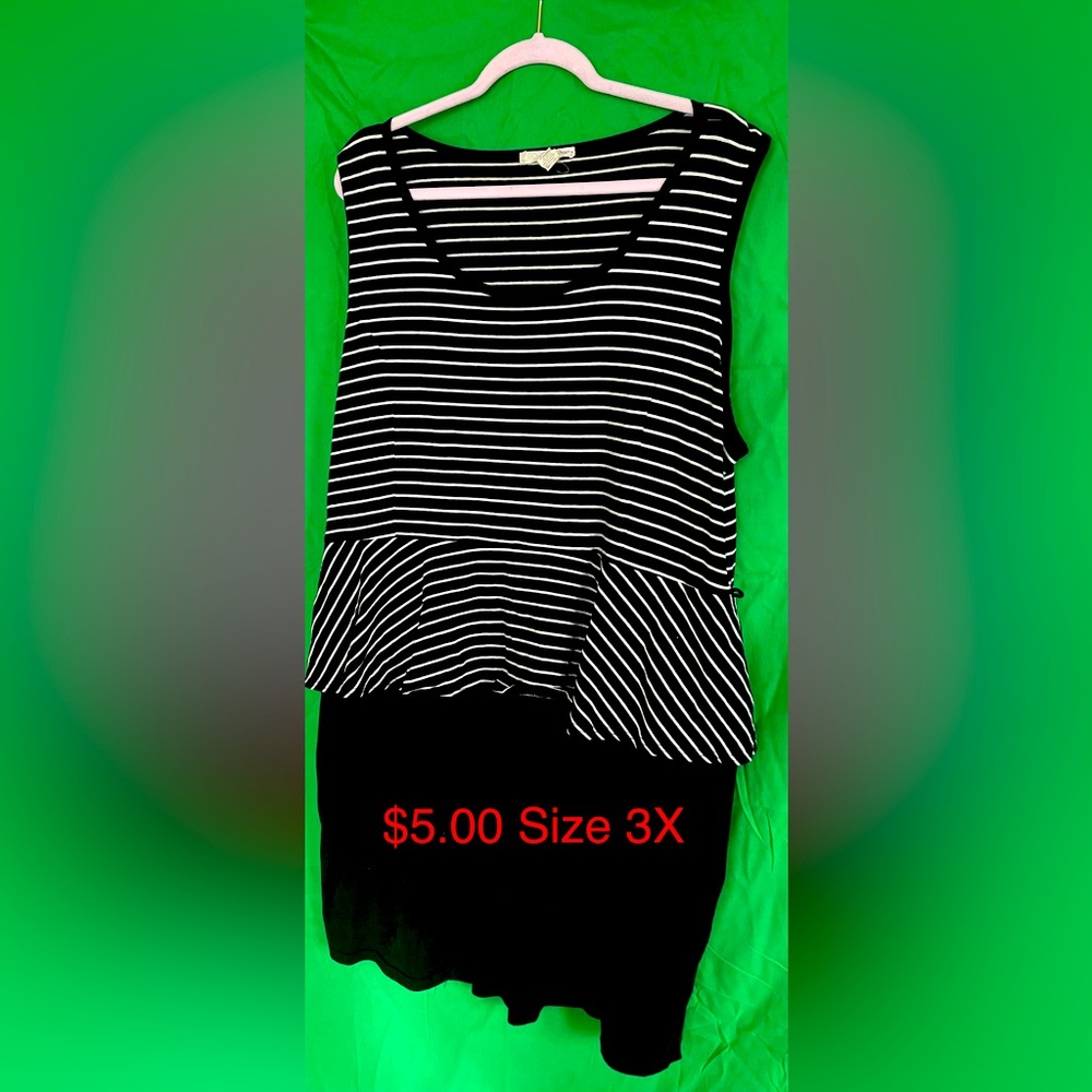 Black and white striped top peplum dress.